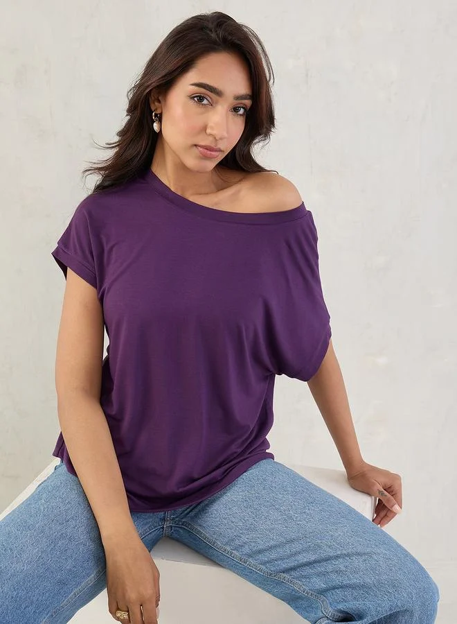 Femmella  Femmella Purple One Shoulder Neck Knit Top for Women | Best Price UAE