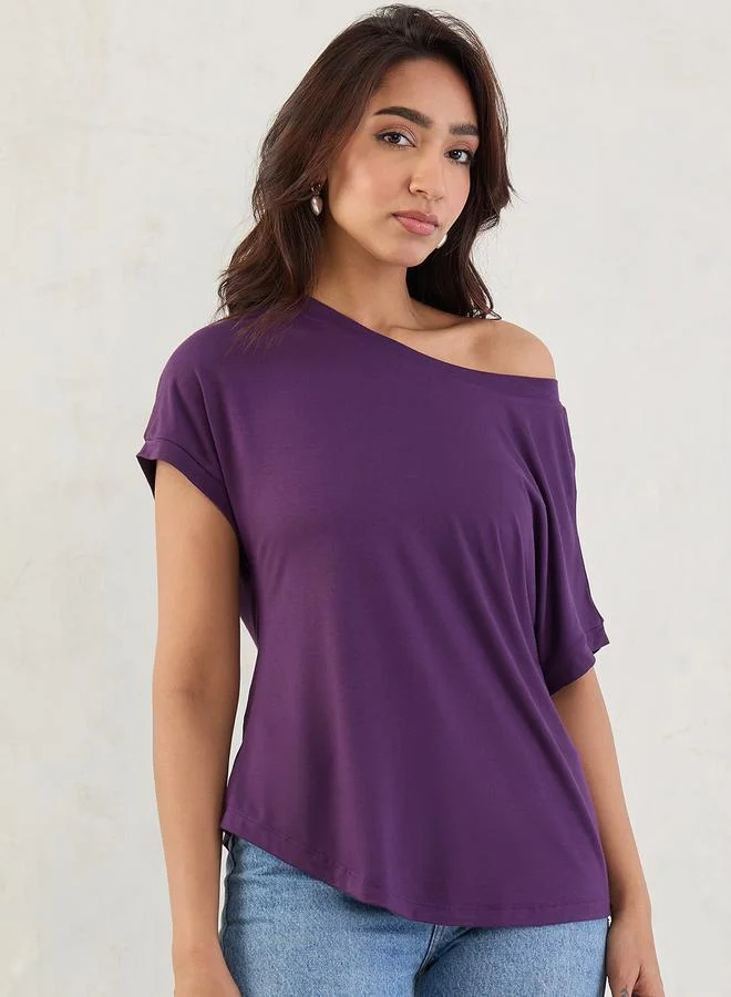 Femmella  Femmella Purple One Shoulder Neck Knit Top for Women | Best Price UAE