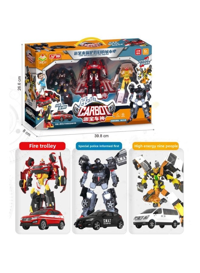 Coffee Treasure Car God Genuine Authorized Fit Sliding Deformation Car Robot Model Children Gift King Kong Toy-Color:[Yuetong Suit] Fire Alarm + Special Police + High Energy  - Image 1
