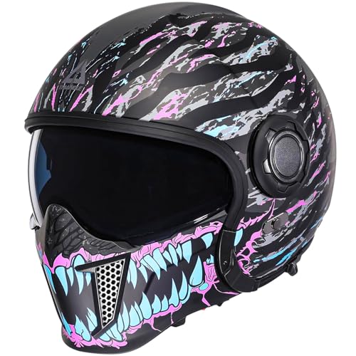 TRIANGLE Full Face Motorcycle Helmets,Off-Road Motocross Helmet for Men & Women,Dual Visor with Internal Tinted Sunshield,Open Face 3/4 Adult Racing Helmet DOT Approved(Black,S) - Image 1
