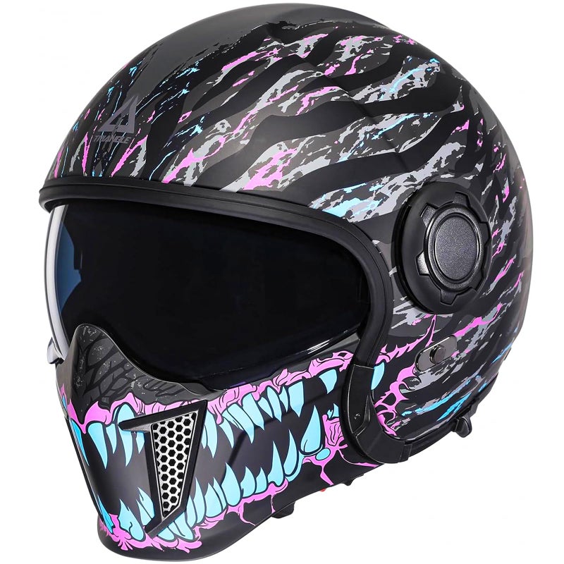TRIANGLE Full Face Motorcycle Helmets,Off-Road Motocross Helmet for Men & Women,Dual Visor with Internal Tinted Sunshield,Open Face 3/4 Adult Racing Helmet DOT Approved(Black,S) - Image 3