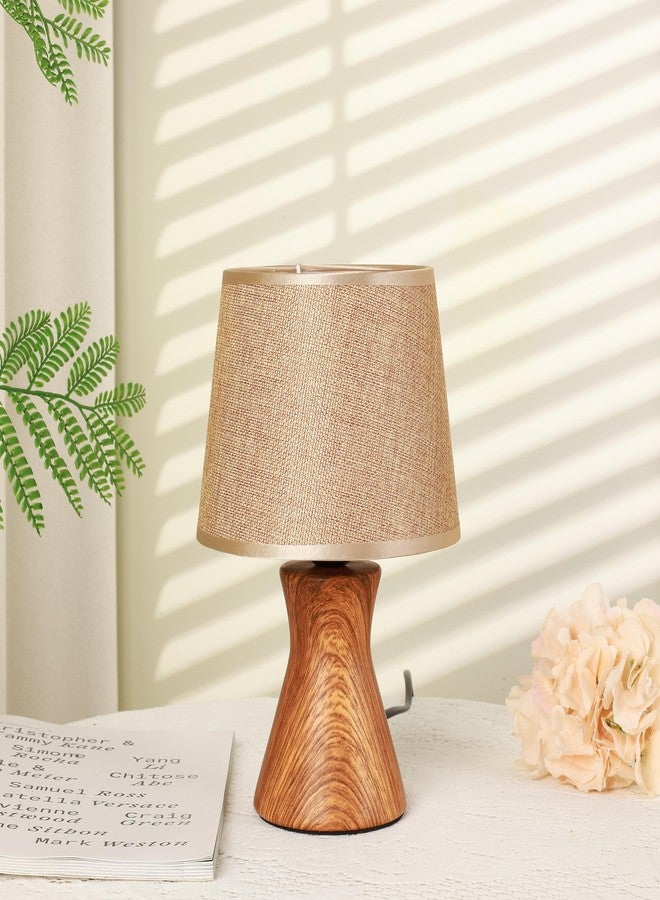 HOME ELEMENTS Modern Ceramic Table Lamp with Fabric Shade, Bedside Night Light for Bedroom Living Room, Study Lamp, Reading Desk lamp, Nightstand Lamp, Home Decor Items 17.5x27cm (Walnut) - Image 3