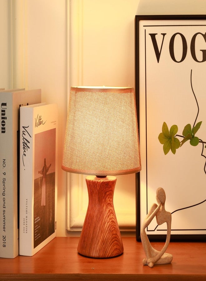 HOME ELEMENTS Modern Ceramic Table Lamp with Fabric Shade, Bedside Night Light for Bedroom Living Room, Study Lamp, Reading Desk lamp, Nightstand Lamp, Home Decor Items 17.5x27cm (Walnut) - Image 1