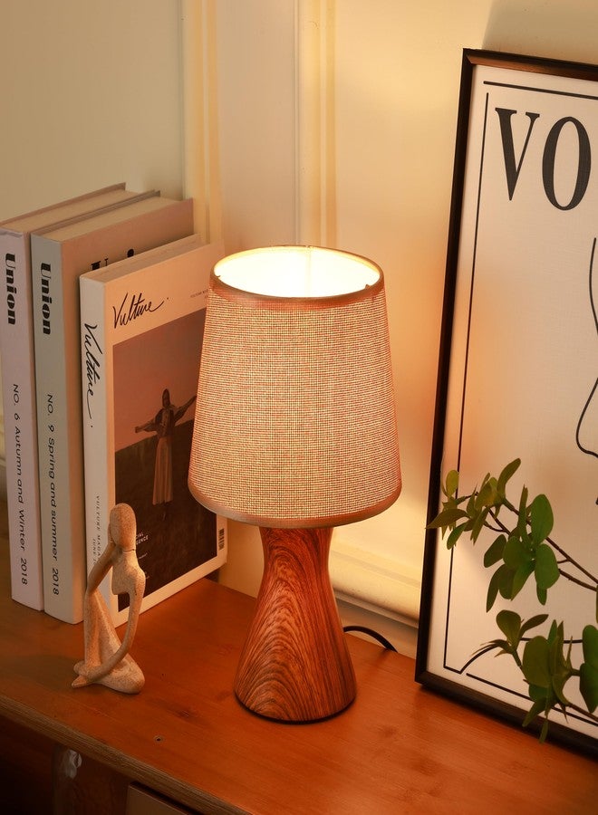 HOME ELEMENTS Modern Ceramic Table Lamp with Fabric Shade, Bedside Night Light for Bedroom Living Room, Study Lamp, Reading Desk lamp, Nightstand Lamp, Home Decor Items 17.5x27cm (Walnut) - Image 2