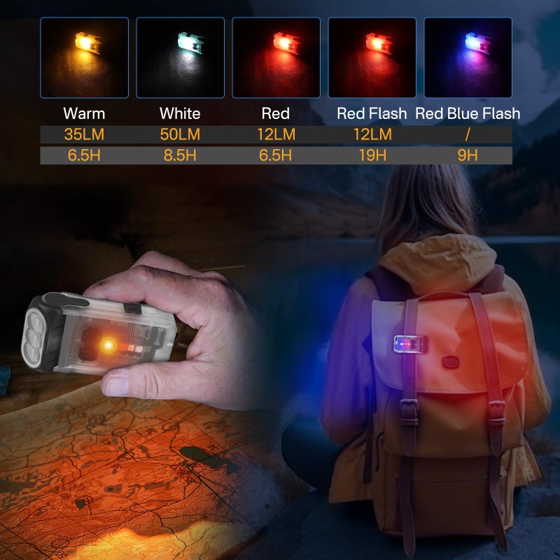 BORUIT V15 Small Flashlight Powerful 1200 Lumen with 80° Swivel Head, Clip Magent Warm Red Blue COB Light - Mini Pocket Keychain EDC Flashlights USB Rechargeable IP67 LED Flash Light - Image 3