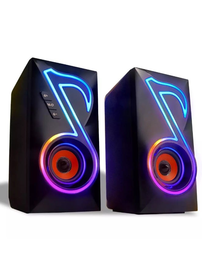 SP5198 Computer Speakers, RGB Gaming PC Speakers with 6 Lights Modes and Easy Volume Control, 10W USB-Powered 2.0CH Stereo Desktop Speakers with 3.5mm AUX