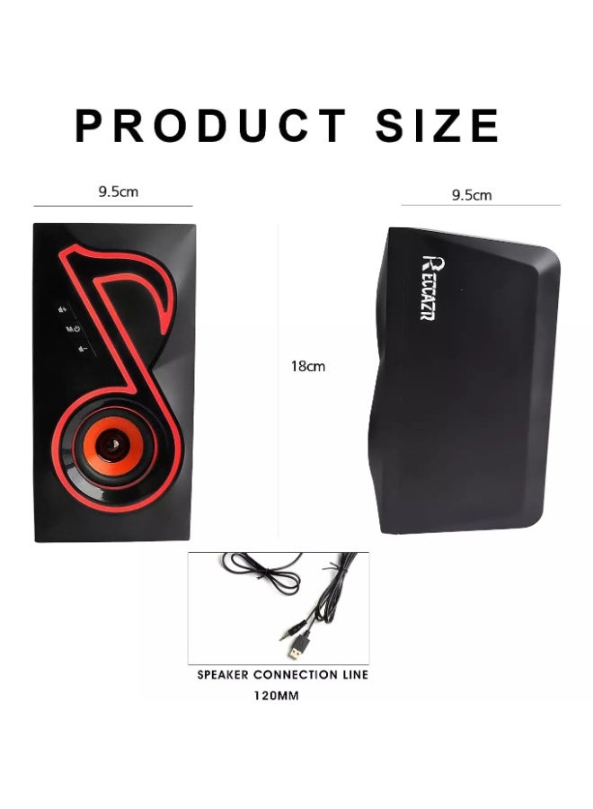 RECCAZR SP5198 Computer Speakers, RGB Gaming PC Speakers with 6 Lights Modes and Easy Volume Control, 10W USB-Powered 2.0CH Stereo Desktop Speakers with 3.5mm AUX - Image 3