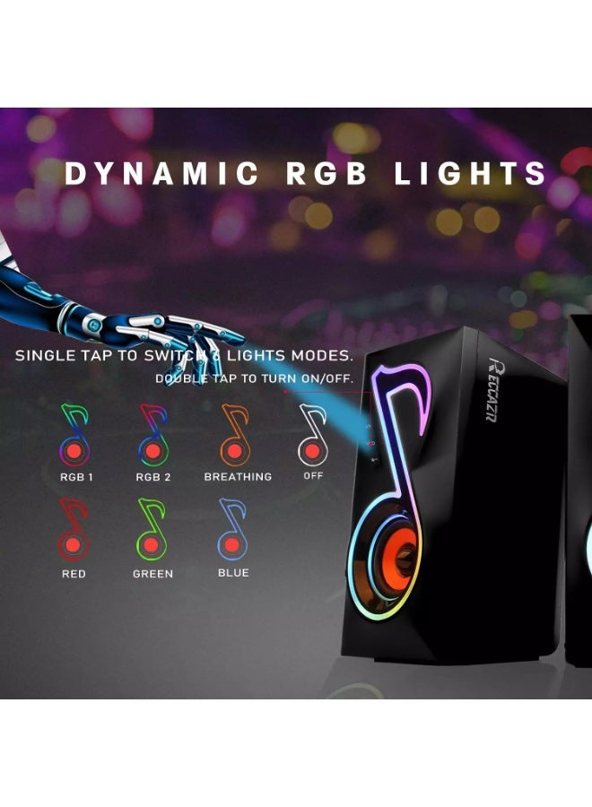 RECCAZR SP5198 Computer Speakers, RGB Gaming PC Speakers with 6 Lights Modes and Easy Volume Control, 10W USB-Powered 2.0CH Stereo Desktop Speakers with 3.5mm AUX - Image 5