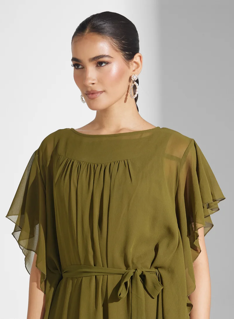 SINOIR Olive Ruffle Maxi Dress