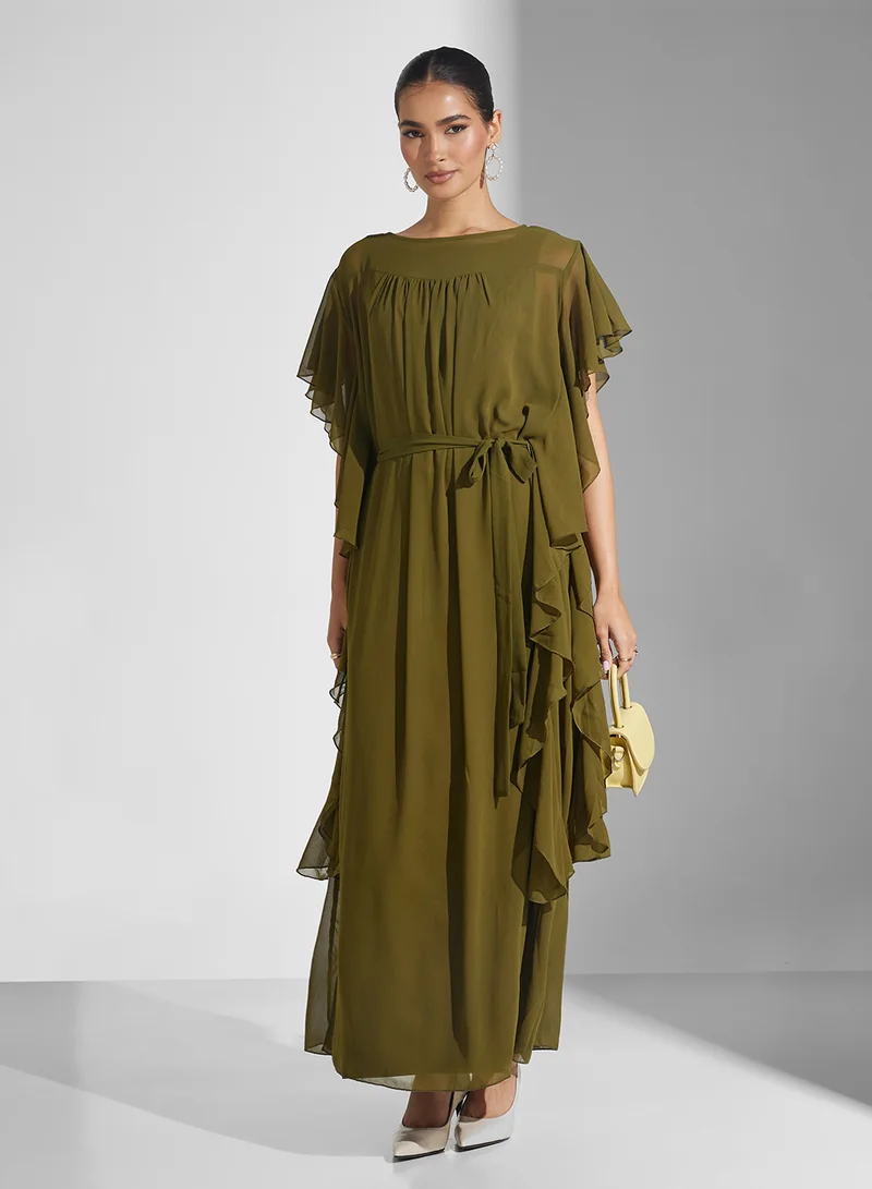 SINOIR Olive Ruffle Maxi Dress