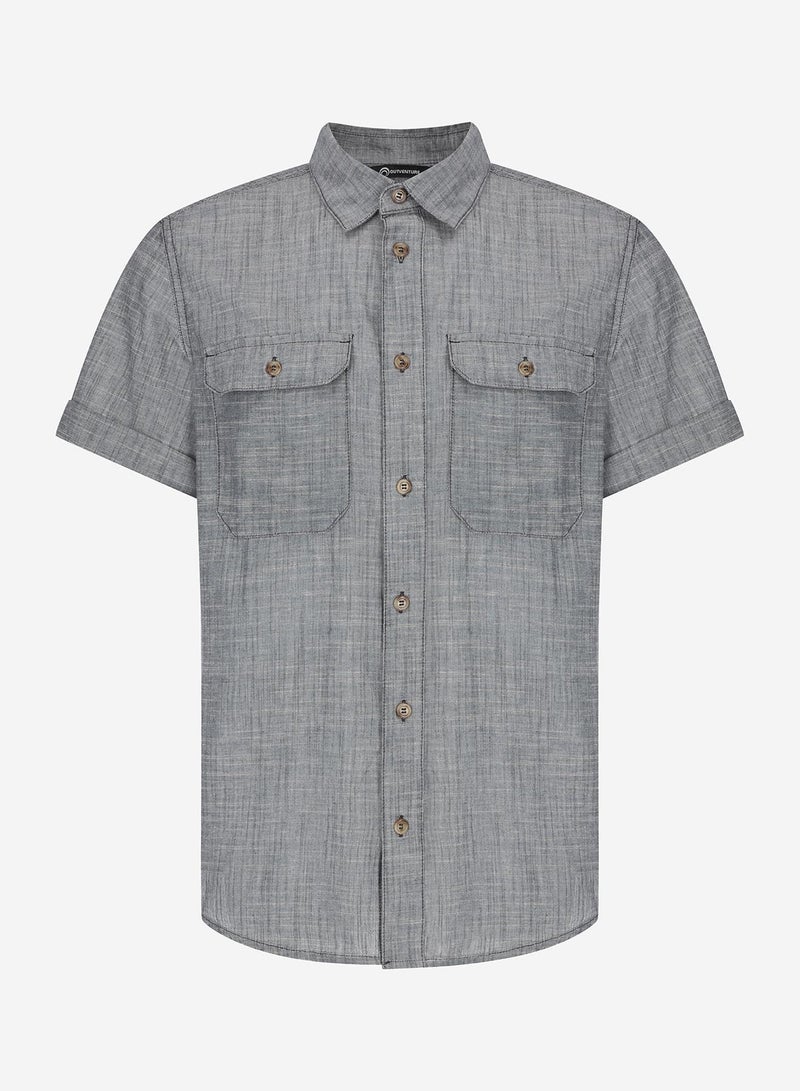 Outventure Men's Grey Shirt – EU 48, Cotton Fabric for Comfort, Straight Cut for Freedom of Movement, 2 Pockets for Essentials, Perfect for Travel - Image 1