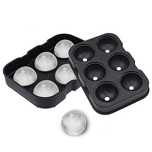 HOMENITY Flexible Hot Silicone Spherical 6 Round Ball Ice Cube Tray Maker Mold with Lid Perfect Ice Spheres for Cocktails 6 Section - Image 1