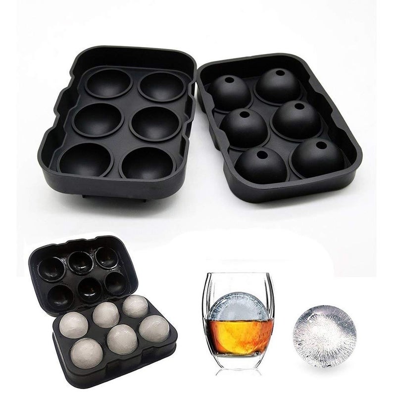 HOMENITY Flexible Hot Silicone Spherical 6 Round Ball Ice Cube Tray Maker Mold with Lid Perfect Ice Spheres for Cocktails 6 Section - Image 3