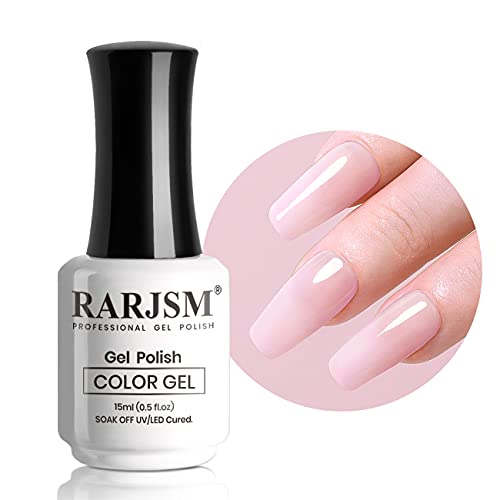 RARJSM Milky Pink Gel Nail Polish LED UV Gel Soak Off Transparent Nude Pink Nail GelPolish Varnish Nail Art Color 15ML Single Bottle for DIY Home French Manicure - Image 2
