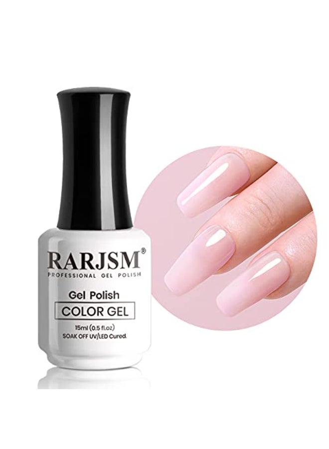 RARJSM Milky Pink Gel Nail Polish LED UV Gel Soak Off Transparent Nude Pink Nail GelPolish Varnish Nail Art Color 15ML Single Bottle for DIY Home French Manicure - Image 1