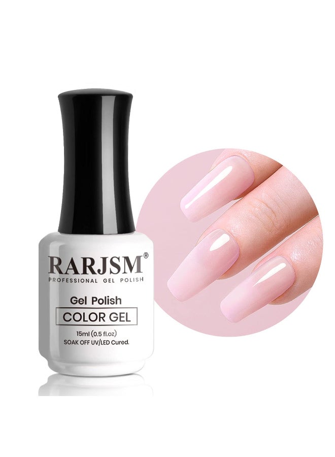 RARJSM Milky Pink Gel Nail Polish LED UV Gel Soak Off Transparent Nude Pink Nail GelPolish Varnish Nail Art Color 15ML Single Bottle for DIY Home French Manicure - Image 3
