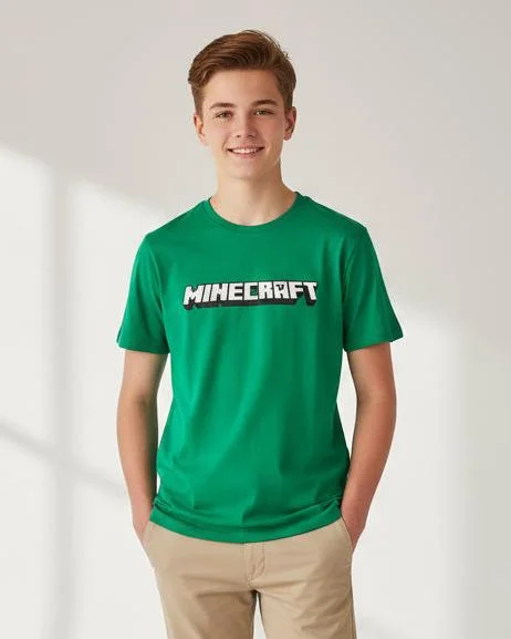REDTAG Senior Boys Green Minecraft Graphic T-Shirt