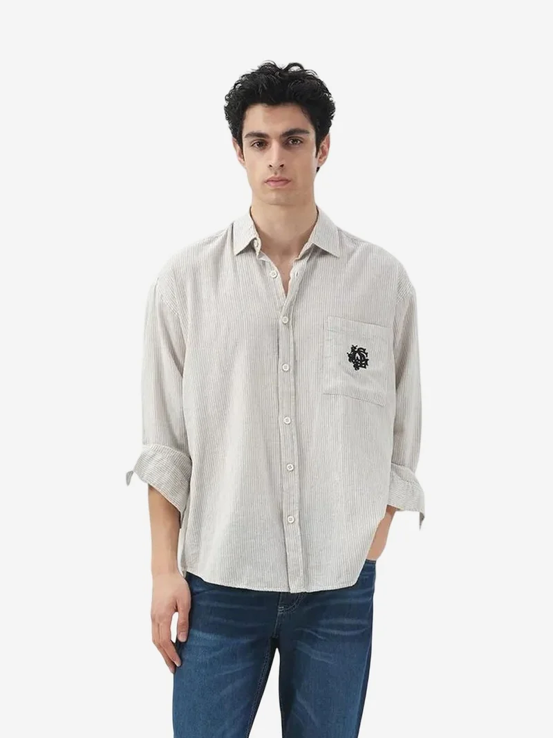 Giesto Navy Blue GIESTO Striped Cotton Velvet Weave Shirt for Men | Best Price UAE