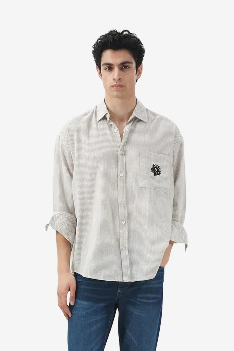Giesto Navy Blue GIESTO Striped Cotton Velvet Weave Shirt for Men | Best Price UAE