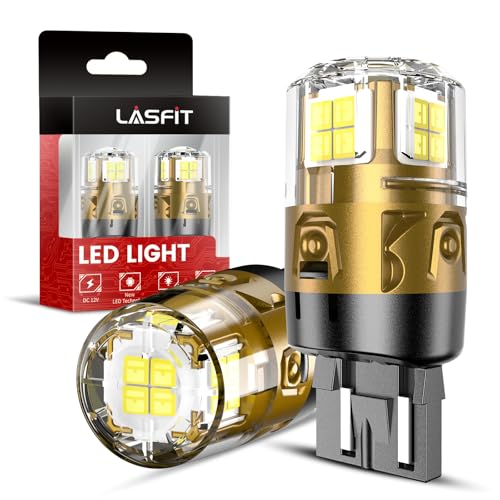LASFIT مصابيح LED LASFIT 7443 7440 للضوء الخلفي، 7444 7444na ضوء النهار الأبيض T20 لمصابيح الانتظار L-7440 W21W WY21W 6000K لاستبدال السيارات، توصيل وتشغيل، عبوة من 2 - Image 1