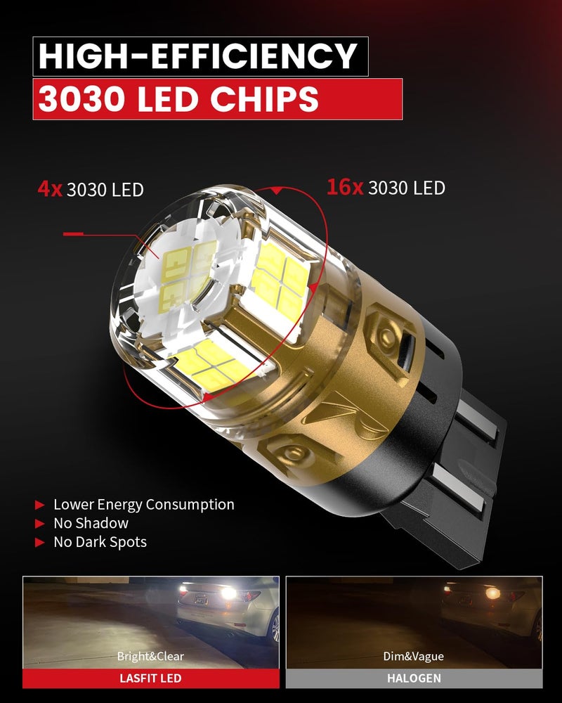 LASFIT مصابيح LED LASFIT 7443 7440 للضوء الخلفي، 7444 7444na ضوء النهار الأبيض T20 لمصابيح الانتظار L-7440 W21W WY21W 6000K لاستبدال السيارات، توصيل وتشغيل، عبوة من 2 - Image 4