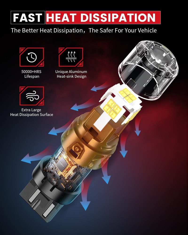 LASFIT مصابيح LED LASFIT 7443 7440 للضوء الخلفي، 7444 7444na ضوء النهار الأبيض T20 لمصابيح الانتظار L-7440 W21W WY21W 6000K لاستبدال السيارات، توصيل وتشغيل، عبوة من 2 - Image 5