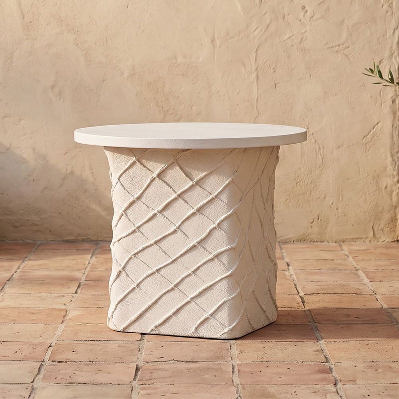 DANUBE HOME Diamond Weave Mgo Side Table | All Weather 1 Piece Outdoor End Table | Modern Design Furniture For Balcony, Garden Bench Seating Terrace Lawn Patio Poolside - L40.5xW40.5xH48cm -Multi Color - Image 1