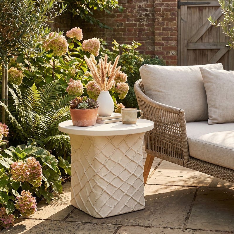 DANUBE HOME Diamond Weave Mgo Side Table | All Weather 1 Piece Outdoor End Table | Modern Design Furniture For Balcony, Garden Bench Seating Terrace Lawn Patio Poolside - L40.5xW40.5xH48cm -Multi Color - Image 5