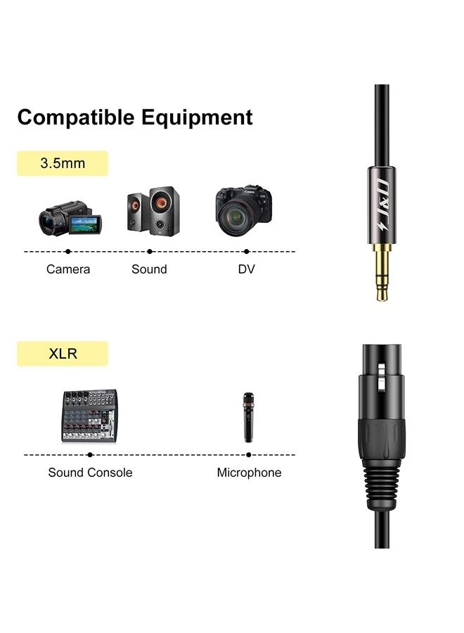 كابل ميكروفون XLR إلى 3.5 مم، XLR أنثوي محاط بـ PVC إلى كابل متوازن 3.5 مم 1/8 بوصة TRS ذكر، محول XLR إلى TRS 1/8 بوصة لكاميرا DSLR، بطاقة صوت الكمبيوتر، 15 قدم