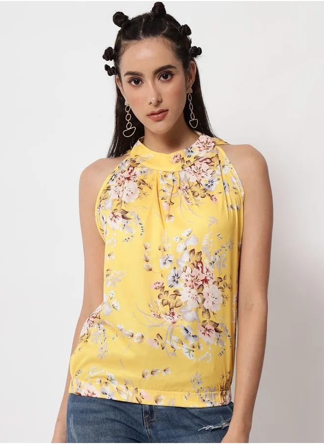 Kotty Floral Print Halter Neck Top