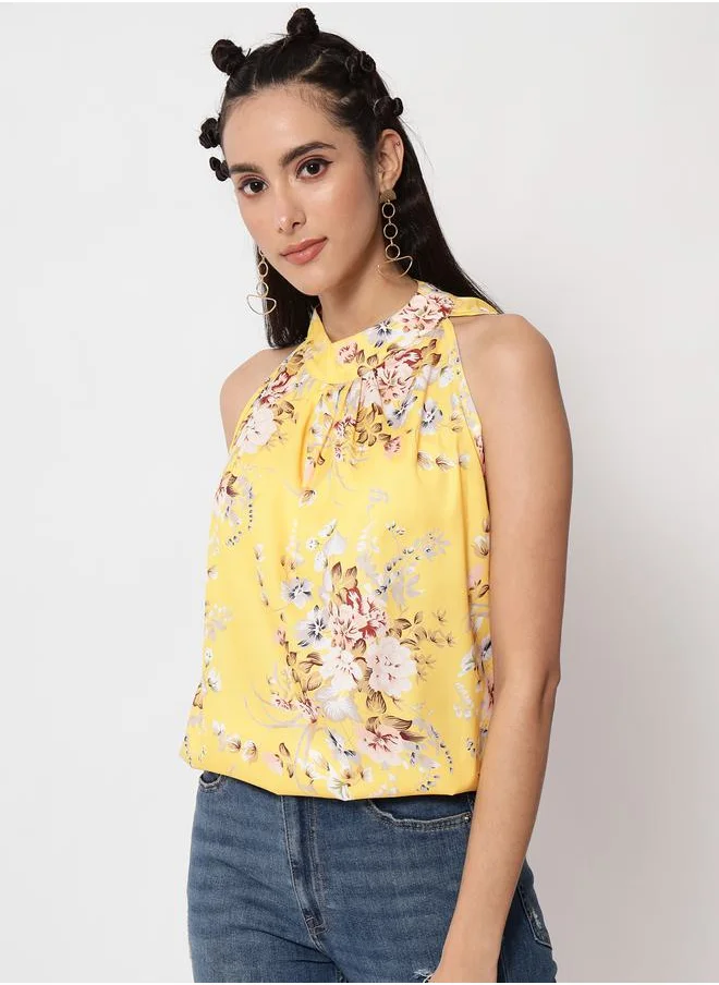 Kotty Floral Print Halter Neck Top