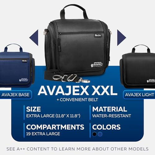 AvaJex Extra Large (11.8”x11.8”x4”) Hanging Travel Toiletry Bag for Men and Women - Cosmetic Travel Bag With Shoulder Strap - Waterproof Hygiene Bag with Metal Swivel Hook and 19 Compartments for Toiletries - Image 2