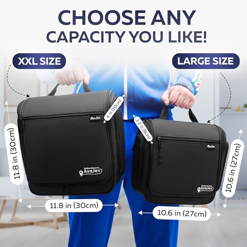 AvaJex Extra Large (11.8”x11.8”x4”) Hanging Travel Toiletry Bag for Men and Women - Cosmetic Travel Bag With Shoulder Strap - Waterproof Hygiene Bag with Metal Swivel Hook and 19 Compartments for Toiletries - Image 4