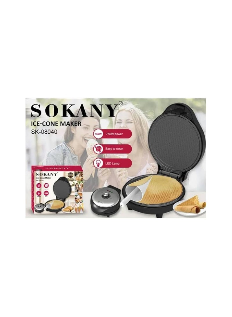 sokany Sokany SK-08040 Electric Ice Cream Cone Maker Machine, 750W, Non-Stick Plates, Adjustable Temperature Control, Cone Roller Included, for Homemade Waffle Cones, Easy to Clean, Compact Design  - Image 5