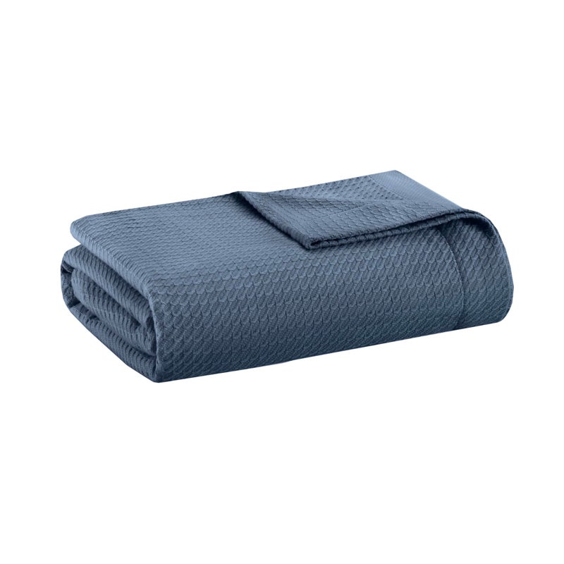 Madison Park Soft Certified 100 Egyptian Cotton Breathable Cozy Blanket Premium Waffle Knit Classic Design Luxury All Season Lightweight Cover for Bed Couch and Sofa Blue King108x90