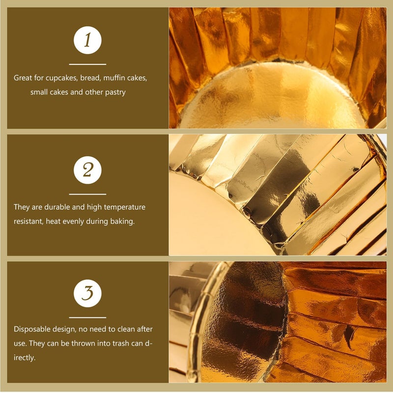 Heat Resistant Baking Cups Gold Foil Edge Muffin Liners 50pcs High Temperature - Image 5