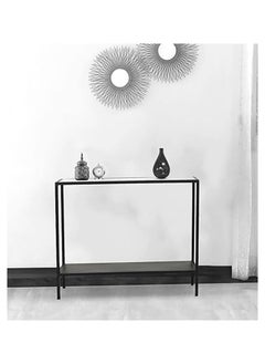 RIGID Steel Console Table with Glass Top Black 90x60x40cm  - Image 1