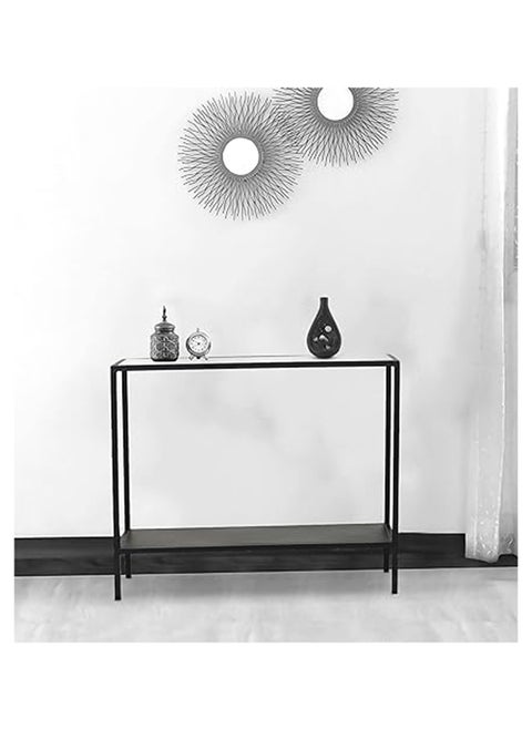 طاولة كونسول فولاذية بسطح زجاجي أسود 90x60x40 سم