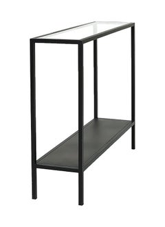 RIGID Steel Console Table with Glass Top Black 90x60x40cm  - Image 5