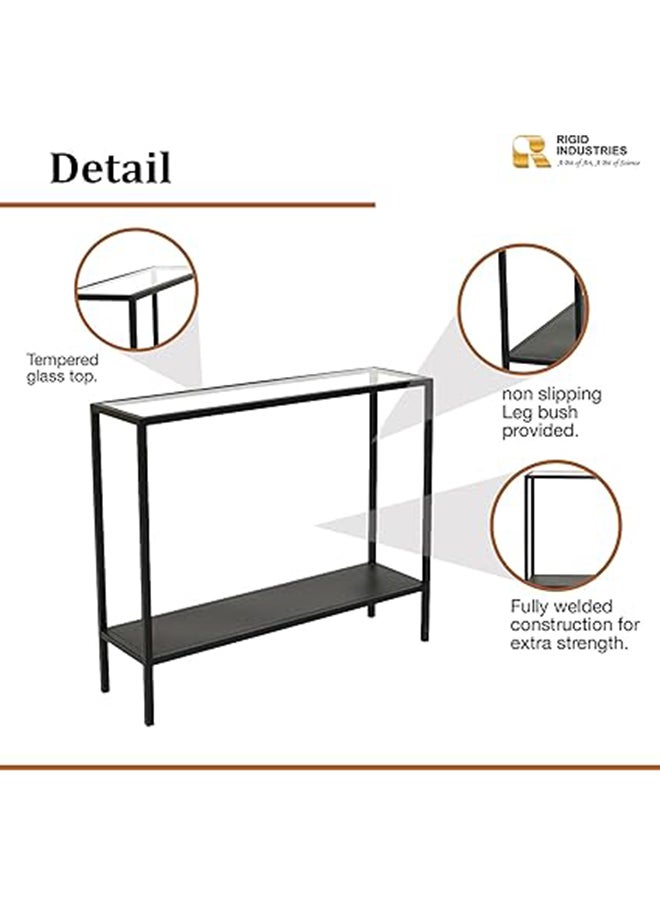 RIGID Steel Console Table with Glass Top Black 90x60x40cm  - Image 3