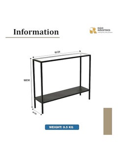 RIGID Steel Console Table with Glass Top Black 90x60x40cm  - Image 4