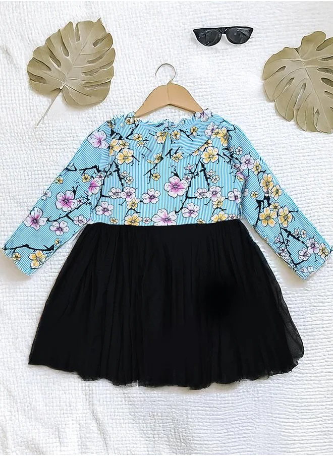 BELLA MODA Bella Moda All-Over Floral Print Cotton A-Line Dress with Lining