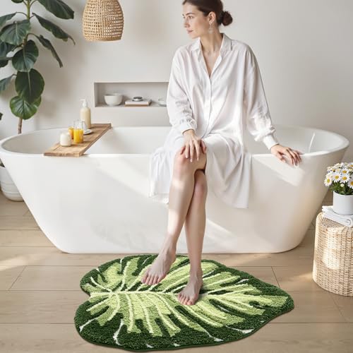 LUMI Cute Bathroom Rugs with Green Leaf Plant, Soft, Fluffy, Plush, Absorbent, Quick Dry, Non Slip, Machine Washable for Shower Floor, Bathroom, Bedroom,Kids Room, 23.5"x31.5", Monstera - Image 4