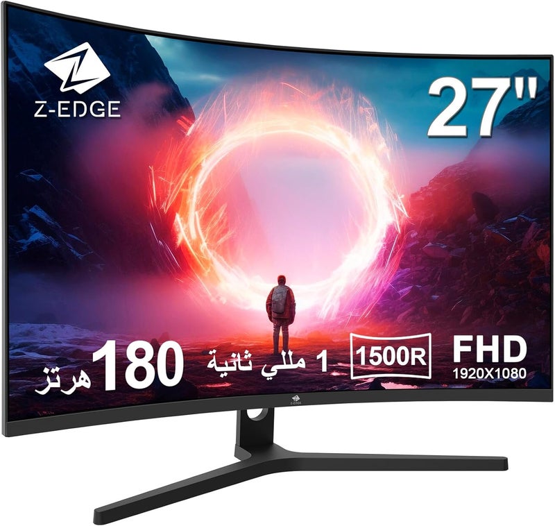 Z Z-Edge شاشة الألعاب المنحنية Z-EDGE مقاس 27 بوصة 1500R - لوحة VA بدقة FHD 1080P وتردد 180 هرتز، زمن استجابة 1 مللي ثانية، شاشة LED بدون إطار، AMD FreeSync Premium - 1x DisplayPort 1.4 و 2x HDMI 2.0 UG27F - Image 1