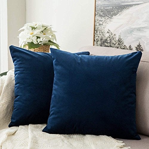 Khooti Decorative Velvet Square Cushion Cover Throw Pillow Cover for Living Room Couch Diwan Single Sofa, Colourful Modern Small 16 x 16 Inches / 40.6 x 40.6 cm (Colour - Blue)(Set of 2 Pieces) - Image 1