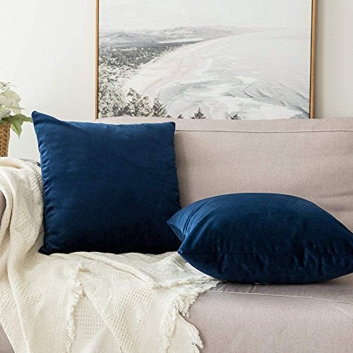 Khooti Decorative Velvet Square Cushion Cover Throw Pillow Cover for Living Room Couch Diwan Single Sofa, Colourful Modern Small 16 x 16 Inches / 40.6 x 40.6 cm (Colour - Blue)(Set of 2 Pieces) - Image 3