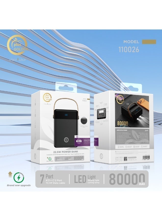 جولدن بلس بطارية متنقلة سعة 80000mAh مع كيبل مدمج يدعم الشحن السريع - Image 4