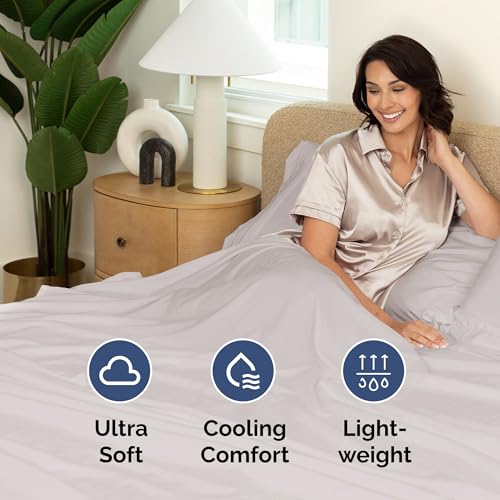 CGK Unlimited Twin XL Size Flat Sheet - Hotel Quality Top Flat Bed Sheet Only - Ultra-Soft, Comfy, Breathable & Cooling - Fade & Wrinkle Free - Easy-Care, Stain & Shrink Resistant Bedding - Oeko-Tex - Light Grey - Image 3