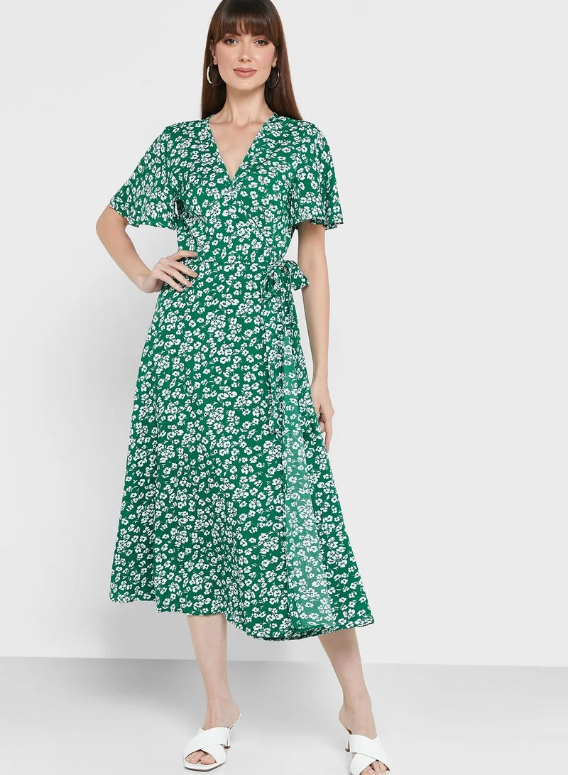 ELLA Short - Sleeve Belted Floral Print Dress