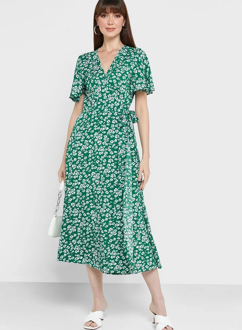 ELLA Short - Sleeve Belted Floral Print Dress